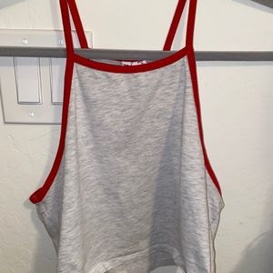 Grey Tank top with Red Hem line